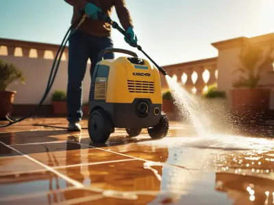 Nettoyage d'une terrasse avec jet haute-pression