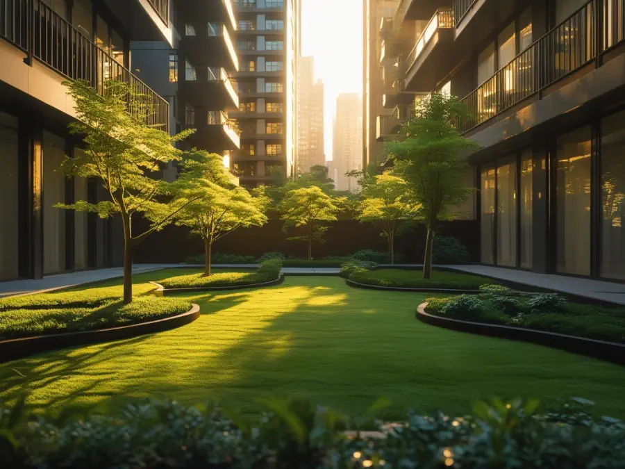 Espace vert et petit jardin d'immeuble