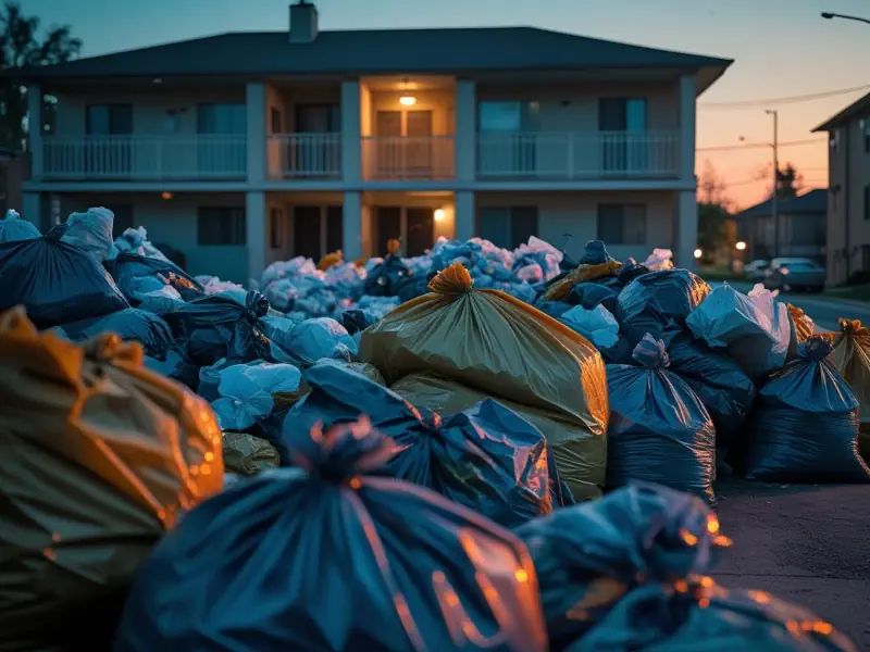 Poubelles et encombrants devant un immeuble