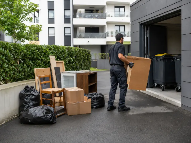 Évacuation d'encombrants déposés devant un local